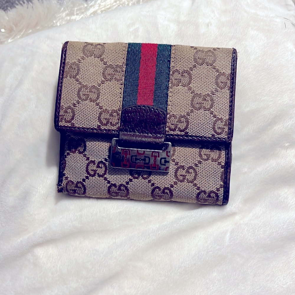 Compact Wallet, Bifold Wallet Gucci 
 Leather, Canvas, Metal, Fabric, Enamel